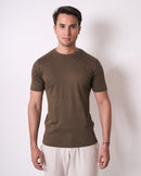 CAMISETA PIMA - GOLA CRUZADA DUPLA - VERDE OLIVA