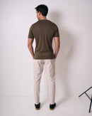 CAMISETA PIMA - GOLA CRUZADA DUPLA - VERDE OLIVA